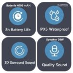 Boxă Portabilă Madynik™ Bluetooth 5.3, 4000 mAh – Impermeabilă IP54, Funcție TWS, MicroSD, USB-C, RGB, Negru (Model 2) - imagine 18