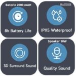 Boxă Portabilă Madynik™ Compactă, Bluetooth 5.3, 2000 mAh – IP54, TWS, MicroSD, USB-C, Lumini RGB, Gri - imagine 20