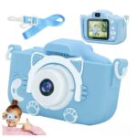 Aparat Foto Digital Madynik™ pentru Copii HD 1080P – Display IPS, Husă Silicon, Card 32GB, Stickere Incluse, Albastru - imagine 3