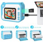 Aparat Foto pentru Copii Madynik™ cu Printare Instantă – HD 1080P, Ecran 2.4", Card 16GB, 3 Role Hârtie, Albastru-Alb - imagine 6