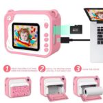 Aparat Foto pentru Copii Madynik™ cu Printare Instantă – HD 1080P, Ecran 2.4", Card 16GB, 3 Role Hârtie, Roz-Alb - imagine 9