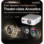 Videoproiector Madynik™ Full HD 1080P, 600 ANSI Lumeni – WiFi 6, Bluetooth, Android 11, 2 Difuzoare, Trepied Inclus - imagine 6
