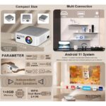 Videoproiector Madynik™ Full HD 1080P, 600 ANSI Lumeni – WiFi 6, Bluetooth, Android 11, 2 Difuzoare, Trepied Inclus - imagine 9